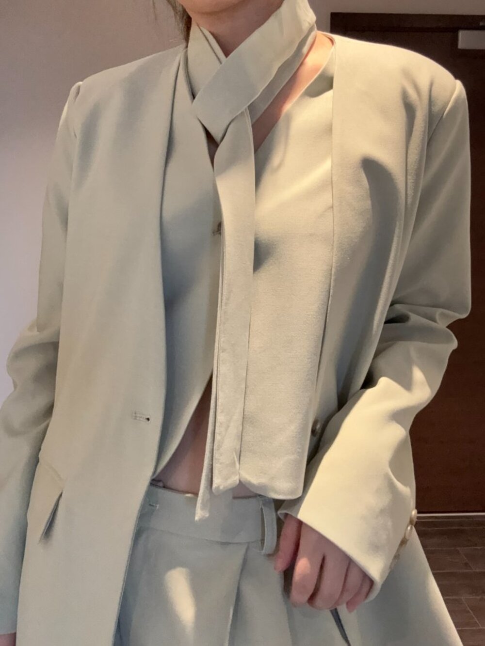 ✨ 4-Piece Light Blue Belted Suit Set — Minimalist & Tailored ✨